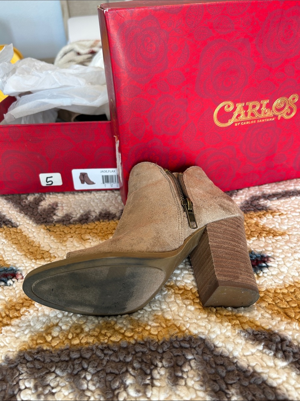 Carlos by Carlos Santana Taupe Suede Block Heel Ankle Boots